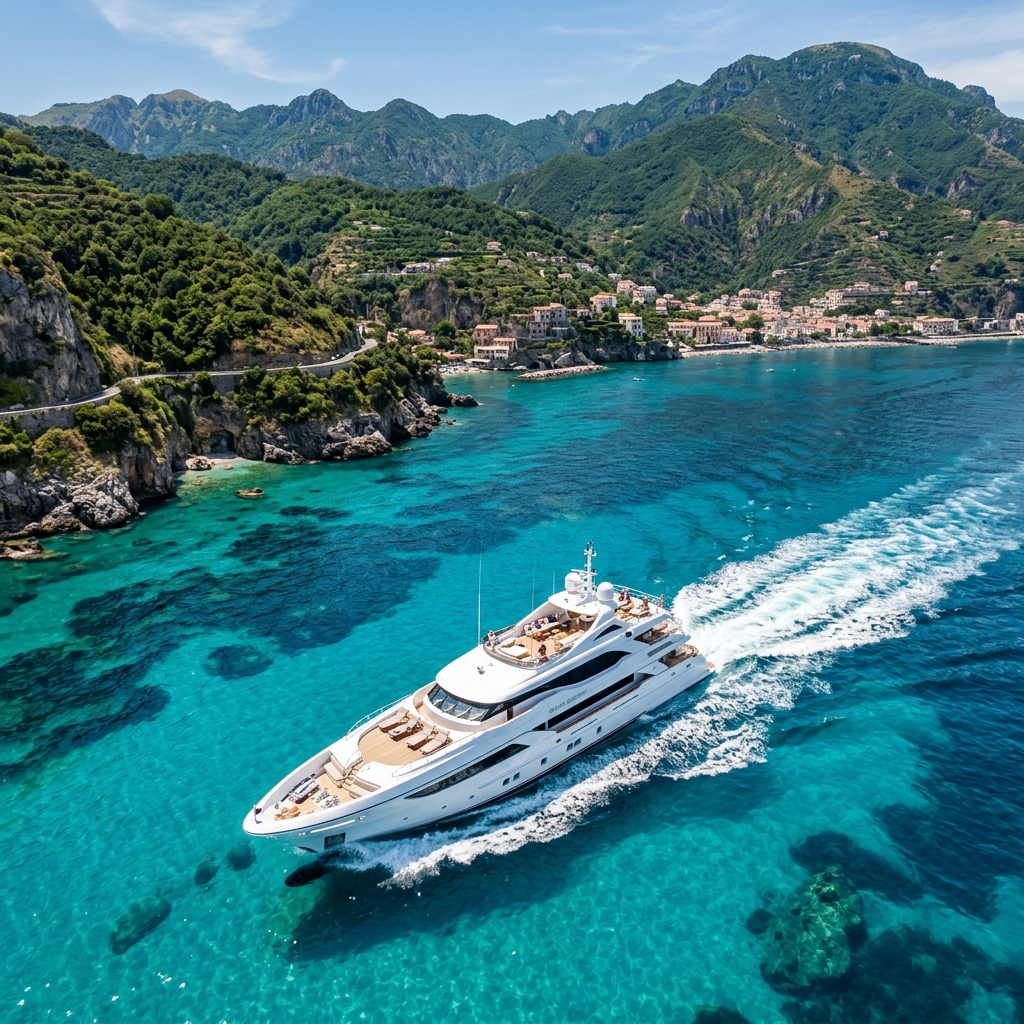 Beautiful boat on crystal clear water